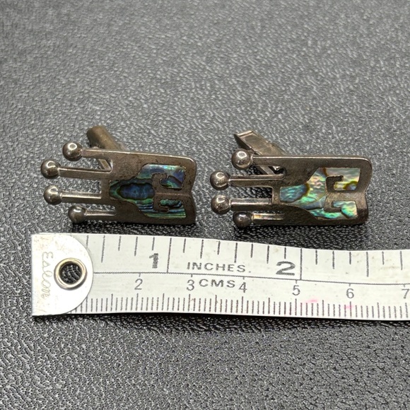 Sterling Silver and Abalone Inlay Cufflinks - Picture 3 of 6